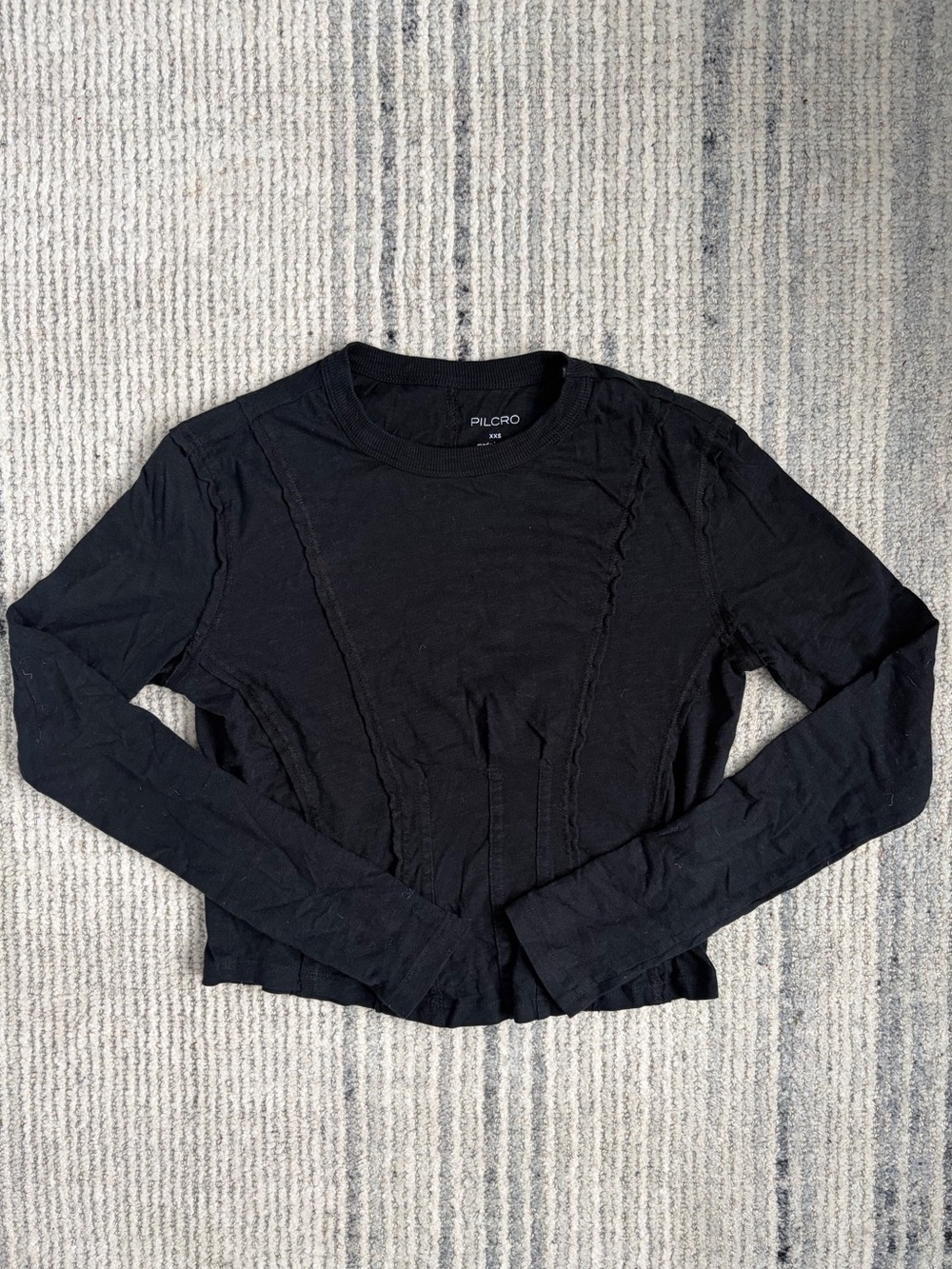 Pilcro Black Long-Sleeve Seam Detail Top Size XXS